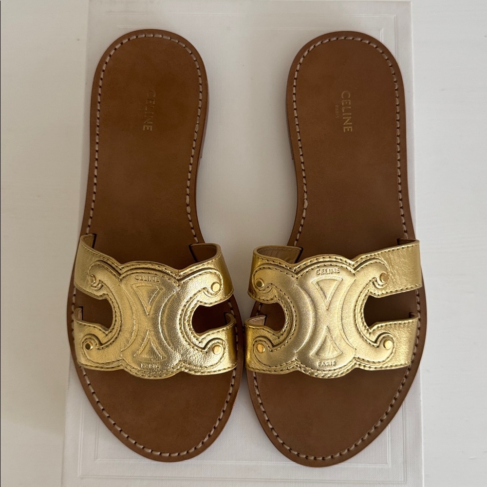 CELINE MARINA MULE IN CALFSKIN (METALLIC GOLD)